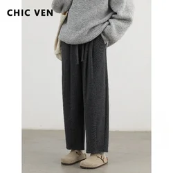 CHIC VEN Women Pant Solid Pleated Loose New High Waist Casual Female Wide Leg Trousers Woman Clothing Autumn Winter 2024