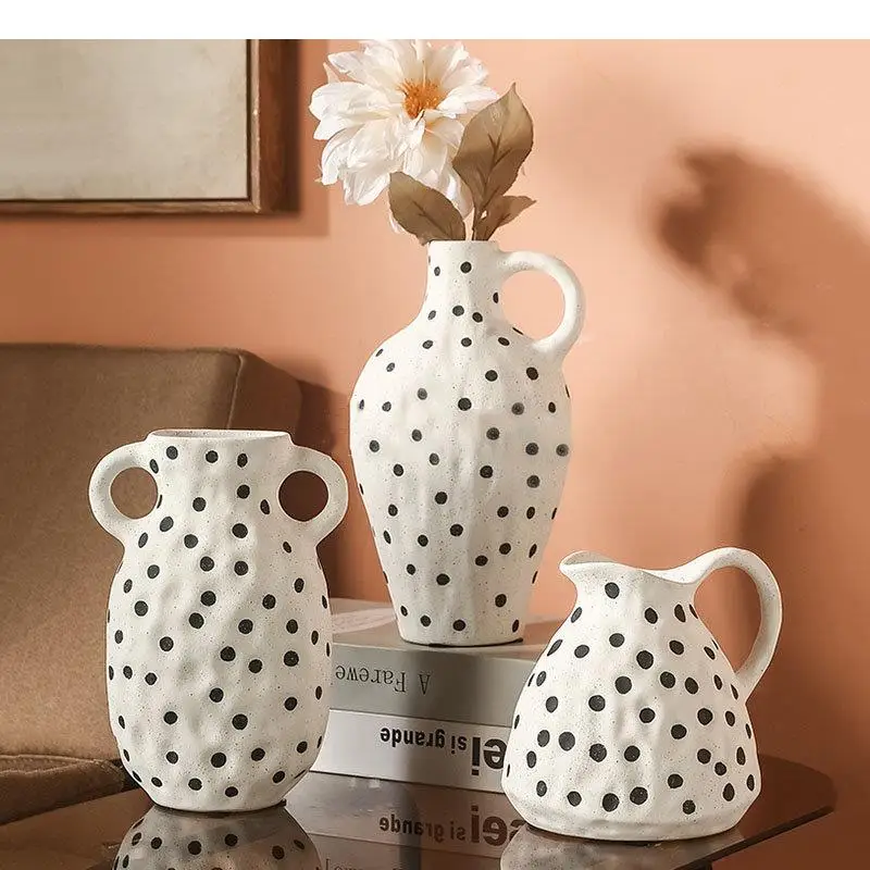 

Art Black Spotted Ceramic Vase Flower Pots Decorative Arrangement Desk Decoration Ornaments Crafts Floral Vases