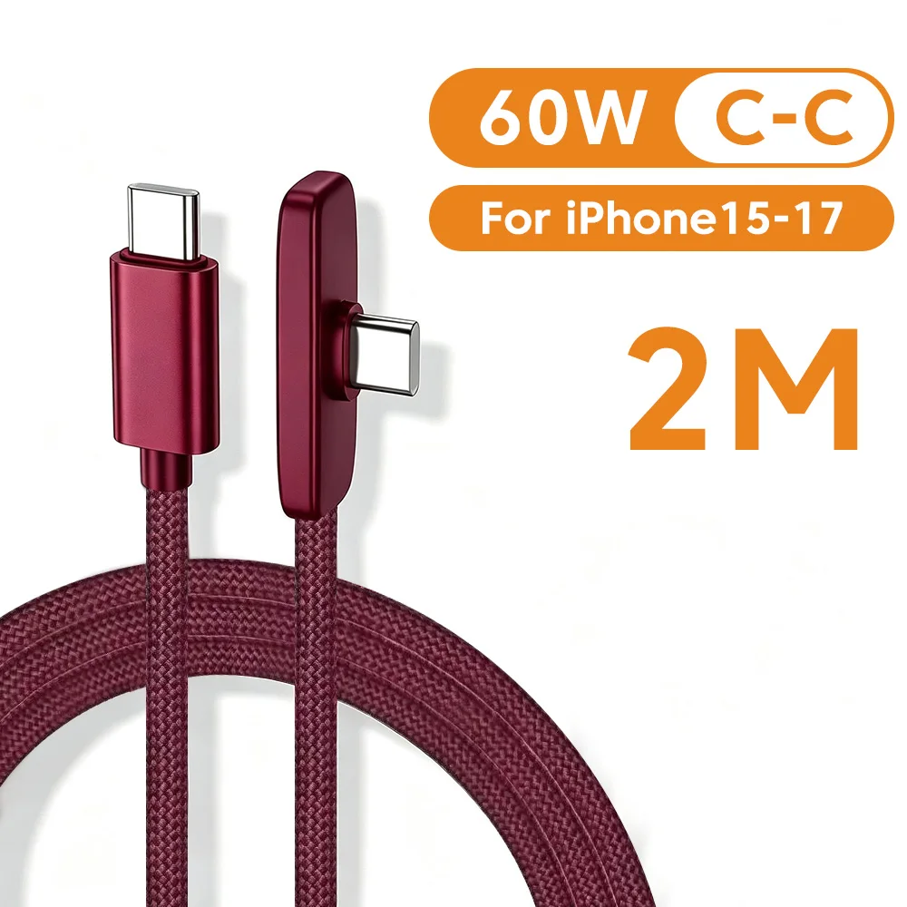 90 °   Elbow Mobiele Telefoon Datakabel 60W/100W Snelladen USB C naar Type C Kabel voor Samsung Xiaomi Oneplus USB Type C Kabel