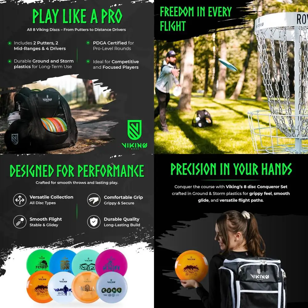 Viking Discs Conqueror Disc Golf Set - 8 Disc Golf Discs for Any Distance, PDGA Approved - Putter, Mid-Range, Fairway Driver, Di
