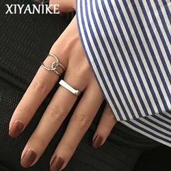 XIYANIKE Silver Color Open Rings Creative Simple Geometric Handmade Ring Engagement Jewelry Gifts for Women Couple