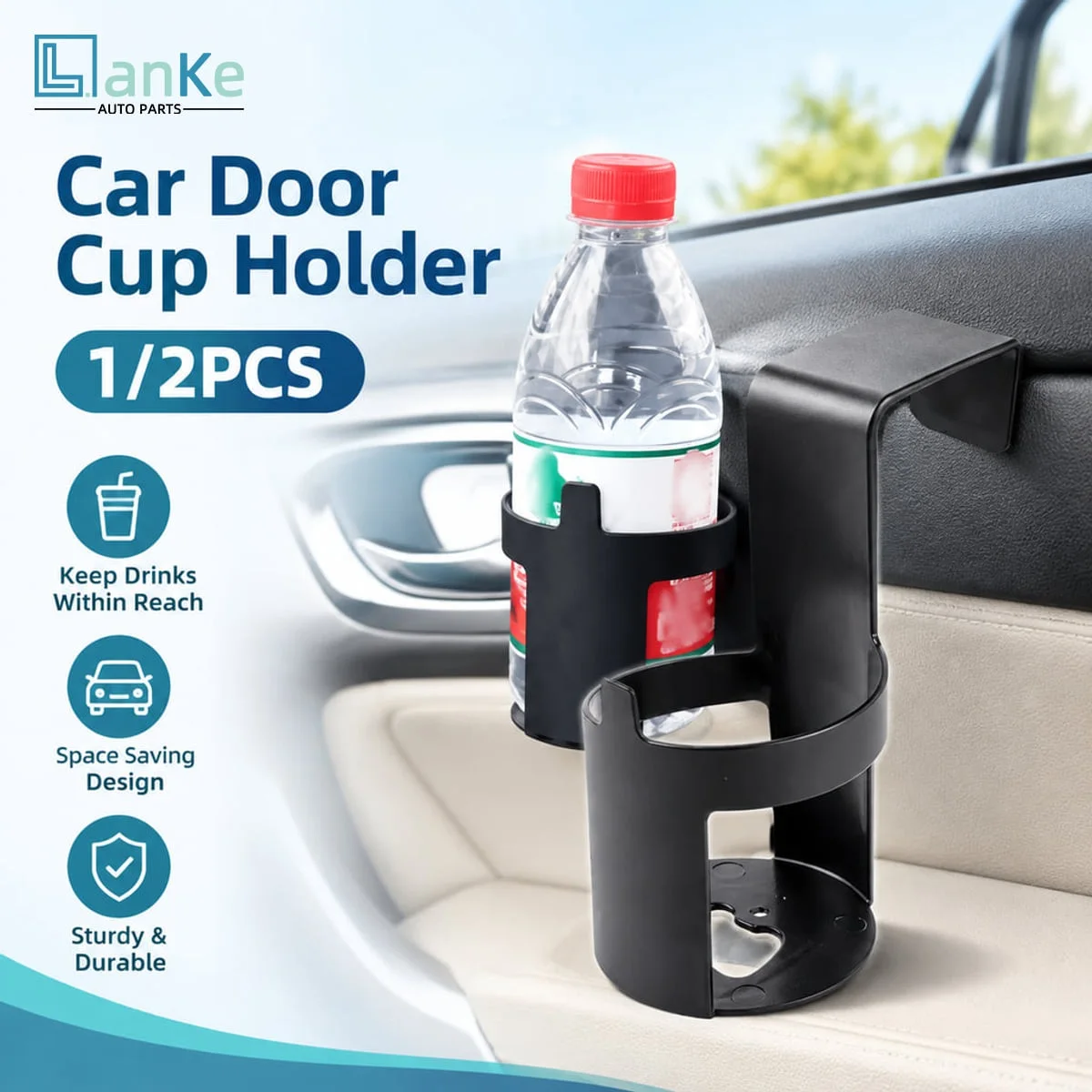 LANKE Car Door Hanging Cup Holder Space-Saving Universal Vehicle Drink Holder for Convenient In-Car Beverage Storage
