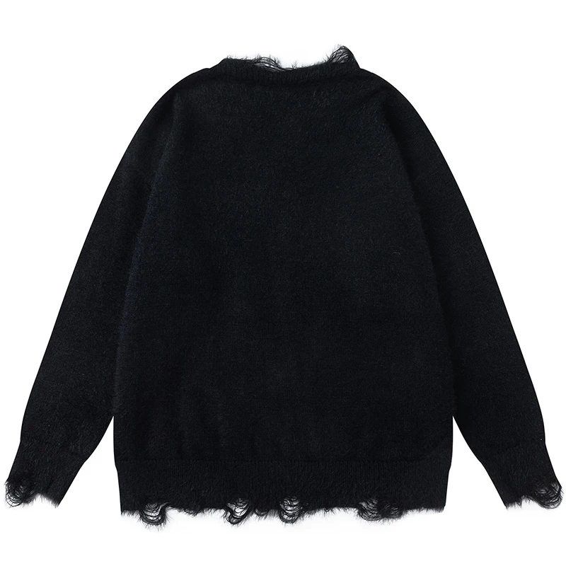 الخريف غامض متماسكة سترة لطيف الكرتون القط نمط البلوز فضفاض دافئ فروي البلوز 2025 الشتاء ملابس تريكو غير رسمية القمم الملابس