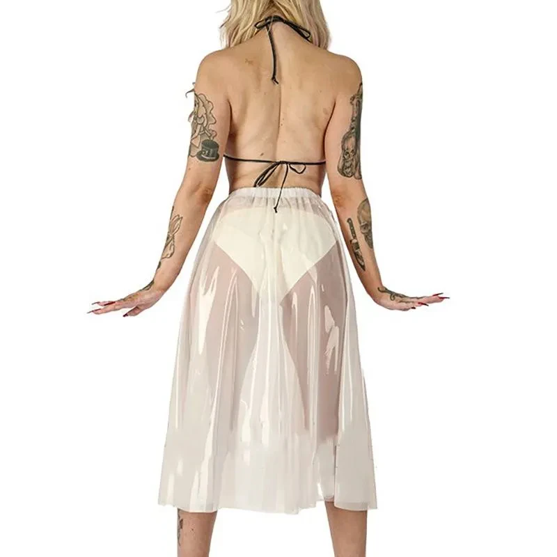 PVC Transparent Sexy Plastic Long Skirt With Elastic Waist Half Length Skirt Soft Smooth Silent ABDL Sissy Waterproof Skirts