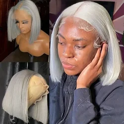 Gray Colored Short Bob Wig 13x4 Lace Front Human Hair Wigs For Women Brazilian Remy Silvery Grey 13x6 Lace Frontal Wigs