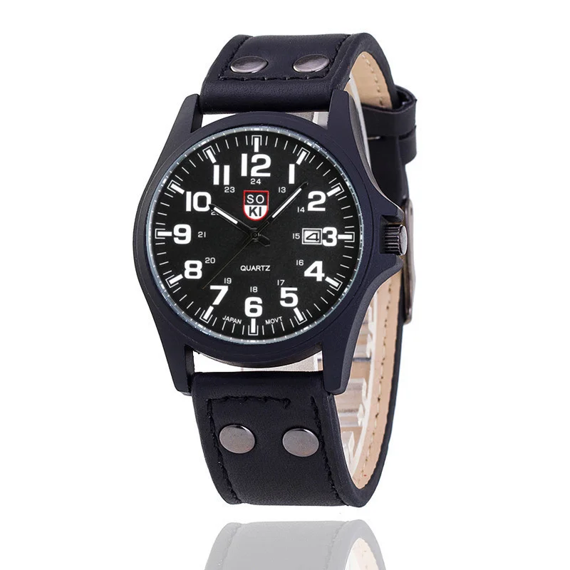 Men's Quartz Leather Strap Wristwatch, Stylish