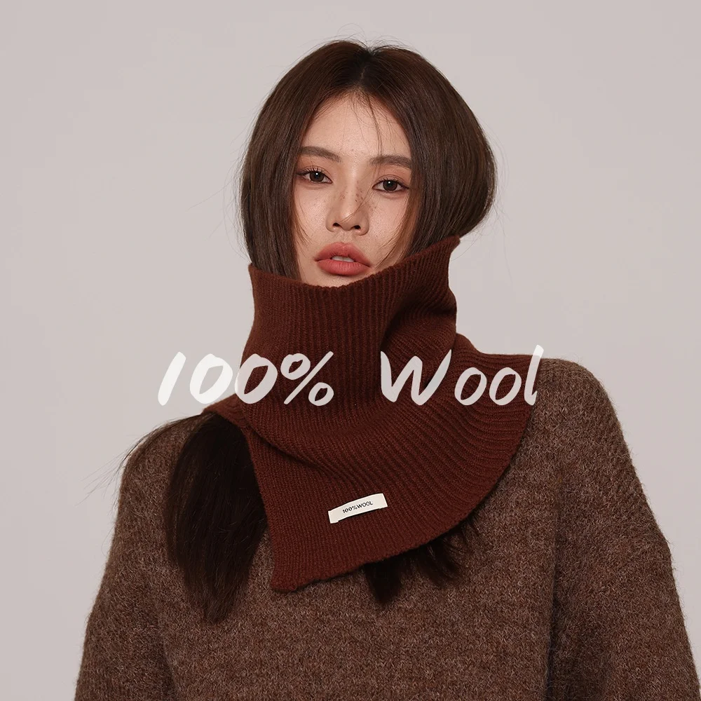 

100% Wool Korea Styles Knitted Ring Scarf Winter Warm Women Collar Solid Color Femme Shawls Wraps Female Bufanda Neckerchief