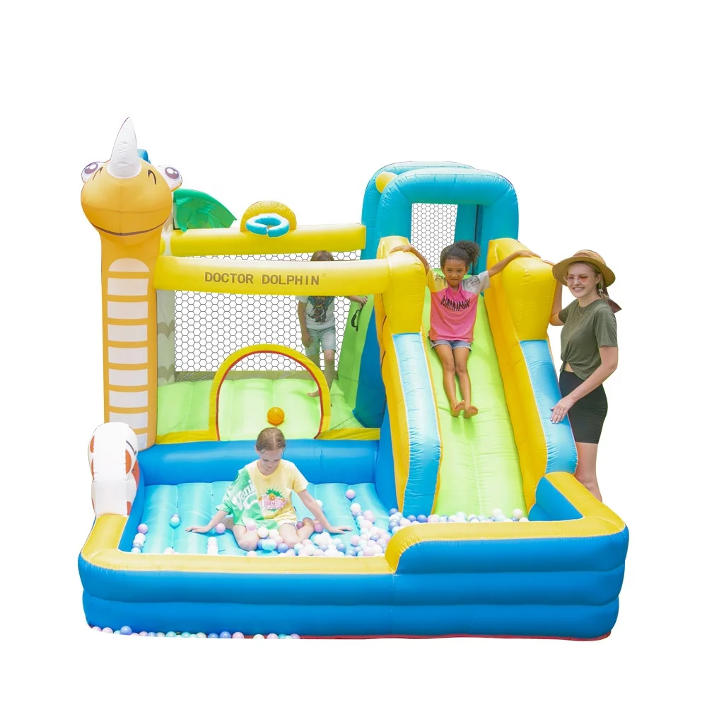 

Doctor Dolphin Kids Play Slide Bobo Pool Dinosaur Pattern Bouncy Castle Inflatable House
