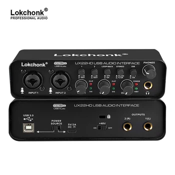 UX22 오디오 인터페이스 사운드 카드, 24 비트, 192KHz AD 컨버터, 일렉트릭 기타 라이브 녹음, 전문 스튜디오 노래, 팟캐스트