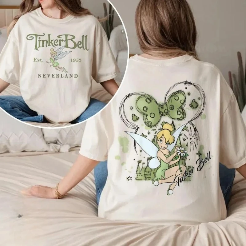 

Новая модель Disney Tinker Bell 2026, одежда с изображением персонажей Disney, футболка унисекс больших размеров, уличная одежда для пар, модная хлопковая классическая одежда