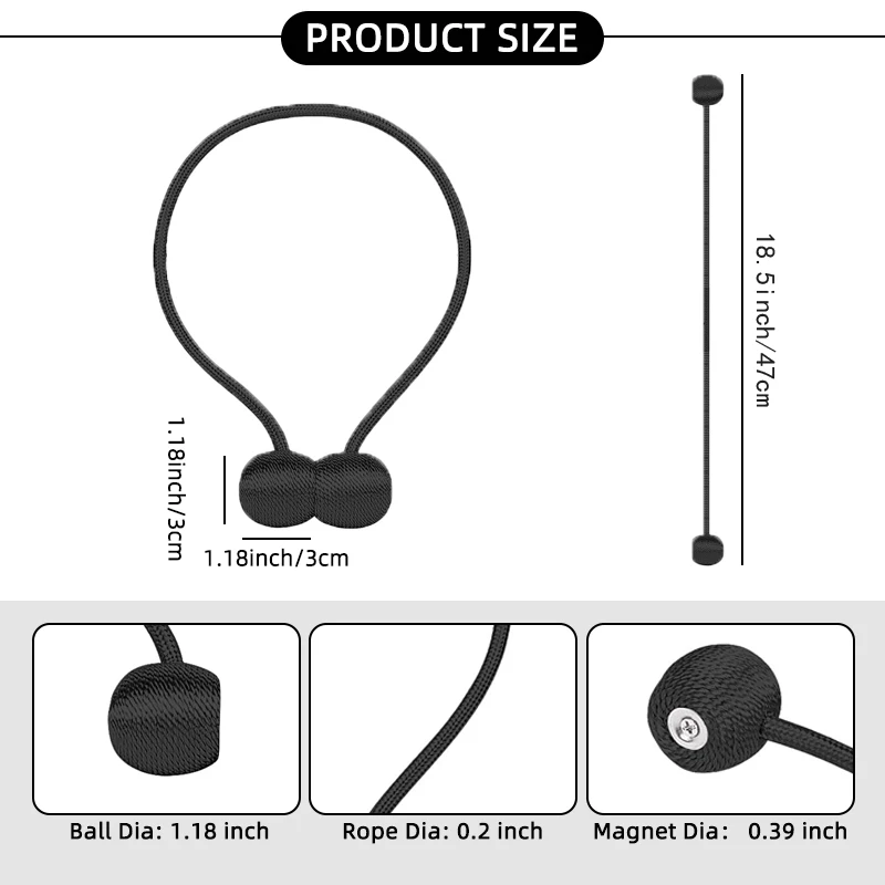 2pcs Strong Magnetic Curtain Tiebacks，Curtain Rope Straps For Holding Curtains & Drapes, For Bedroom Living Room Home Deco