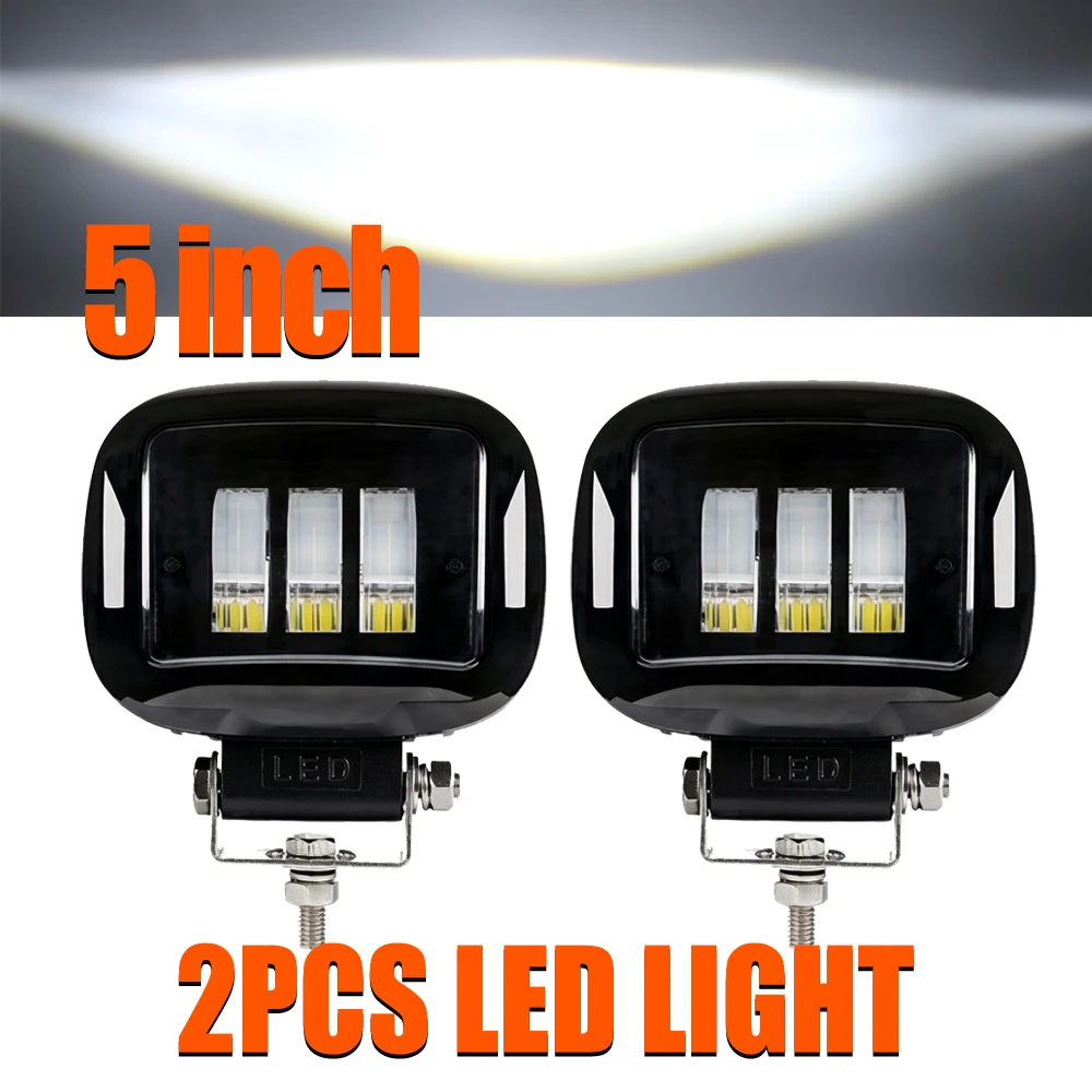 Square Work Light 2PCS 5 Inch Roof Light Offroad Lighting 6000K White Light IP67 Waterproof 12-24V For 4x4 ATV UTV SUV Forklift Boat,With Mounting Bracket