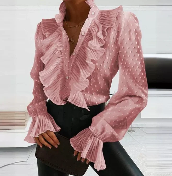 

Women's Elegant Pleated Flared Sleeve Shirt Temperament Commuting Female Clothes Summer New Daily Women Fashion Blouses