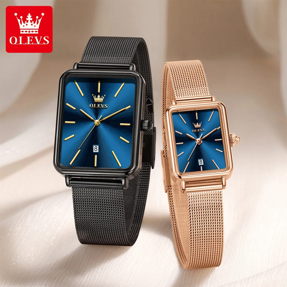 OLEVS 3692 Couple Watches Original Fashion Simple Square Quartz Watches Waterproof Luminous Steel Strip Watch For Couple Gift