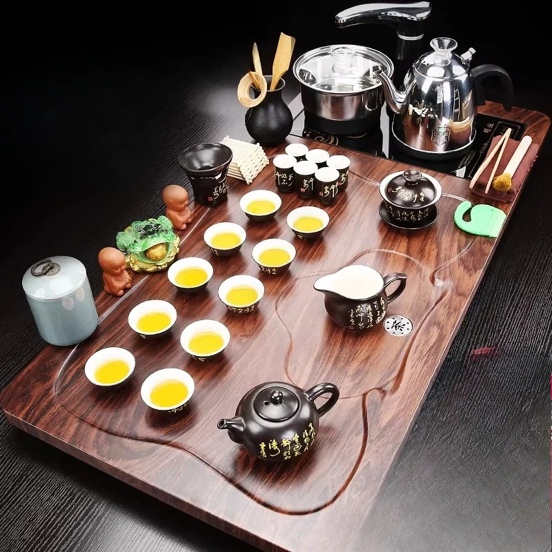 

Китайский чайный набор для церемоний Кунг-фу: Самовар, чайник, прямоугольный поднос для чая с дренажем, сервировочный набор для гостеприимства, декор для дома