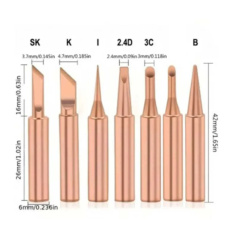 Set di punte per saldatore a T in rame da 7 pezzi punte per saldatura senza piombo per saldatore elettrico testa BGA strumenti per saldatura punte