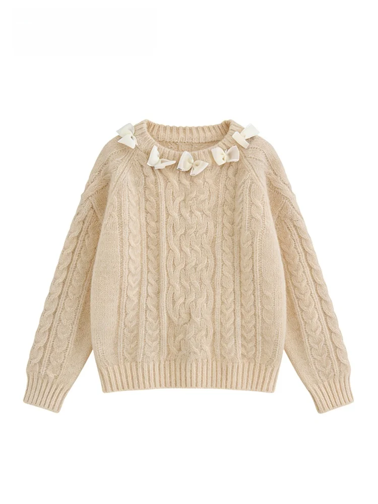 

Ladies plus Size Long Sve Knitted Sweater with Knot Design Comfortable Autumn Winter Faionable Casual Sle