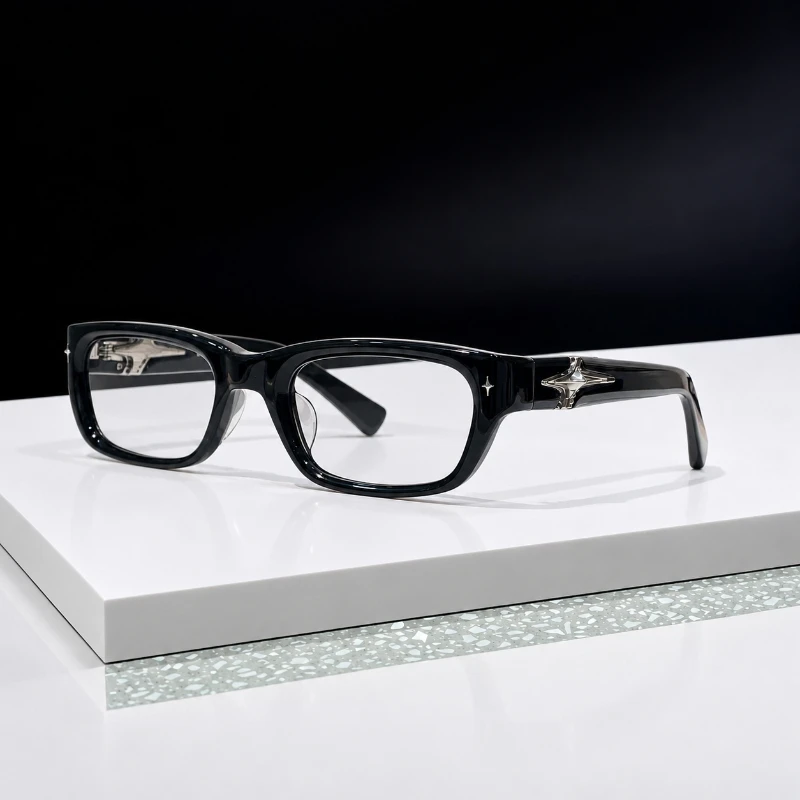 Kant Designer Luxury Glasses Frames for Men Women Black Square Prescription  Eyewear with Silver Cross Star Temple Details