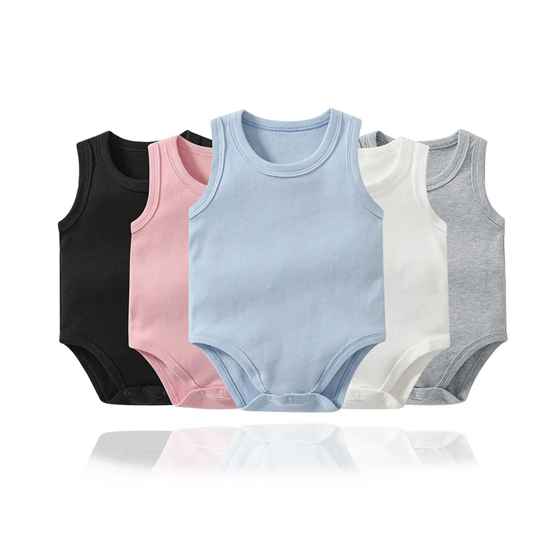 Summer New Triangle Vest 0-24months Solid sleeveless triangle crawling suit Baby baby camisole Male and female baby jumpsuit