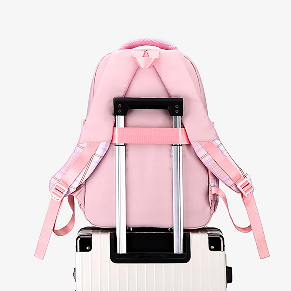 Ransel Pola Kotak-kotak MESA BOOGII, Tas Sekolah Merah Muda yang Lucu, Ransel Perjalanan dengan Tali yang Dapat Disesuaikan untuk Anak Perempuan dan Wanita