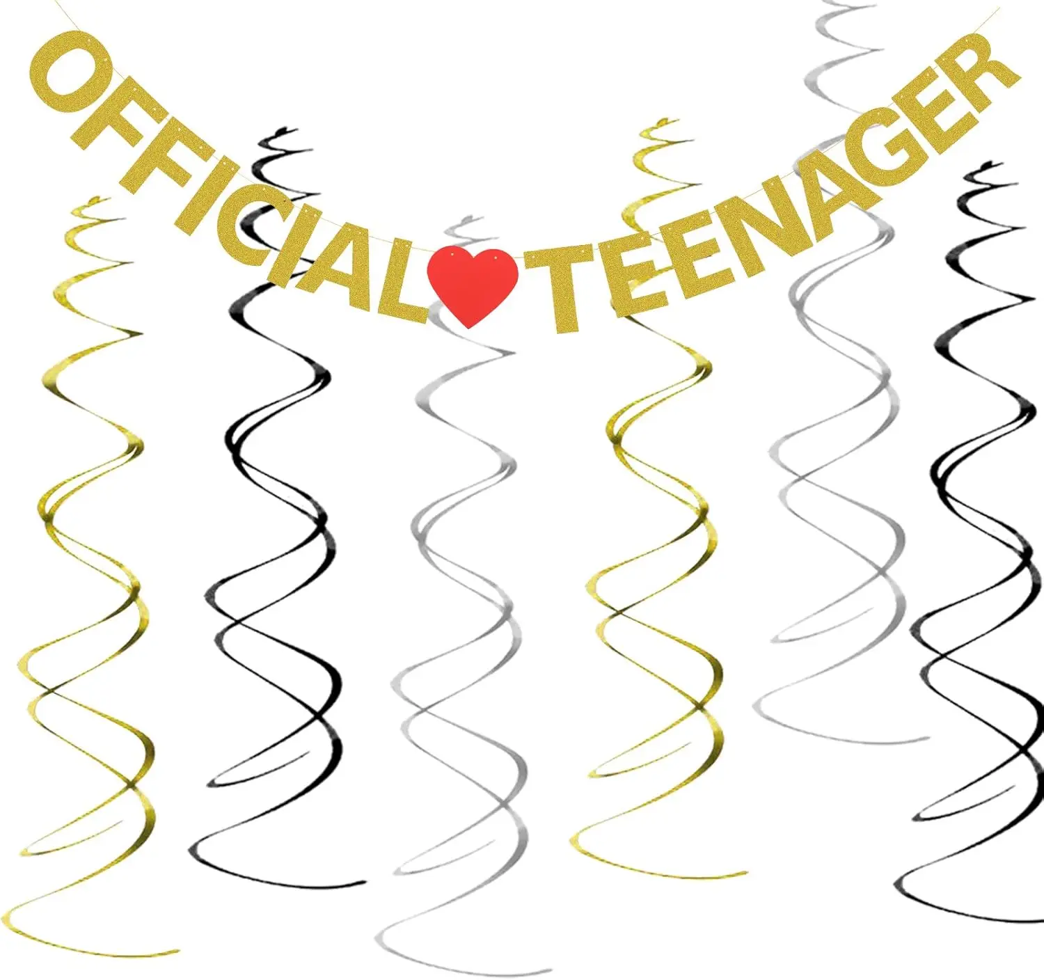 13e verjaardagsbanner Officiële tienergouden slinger met glitter, feestdecoratie, hangende ornamenten, hartvormige fotorekwisiet