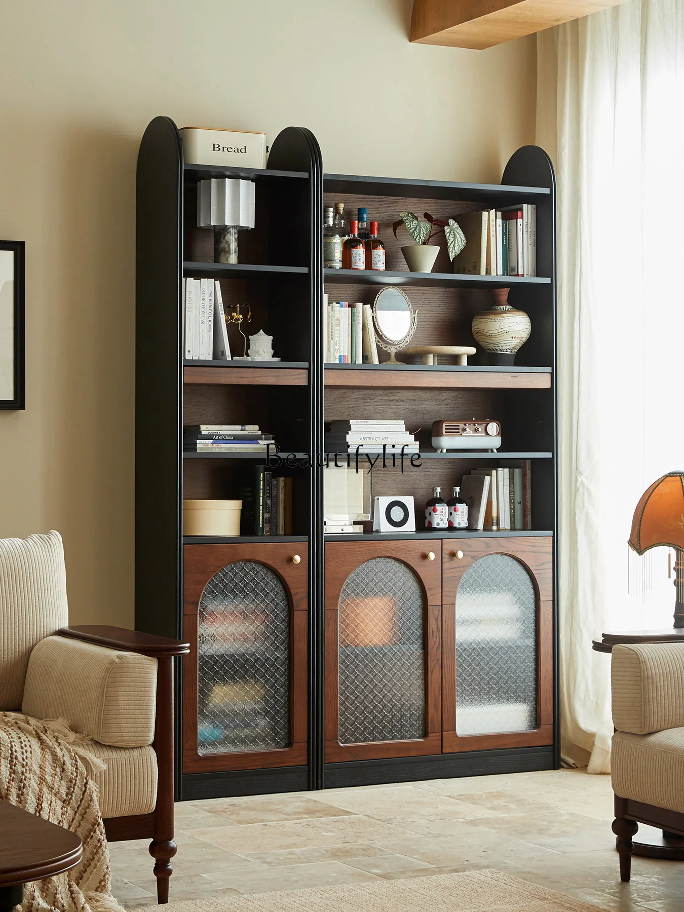 

Medieval solid wood free combination cabinet French home living room module display cabinet