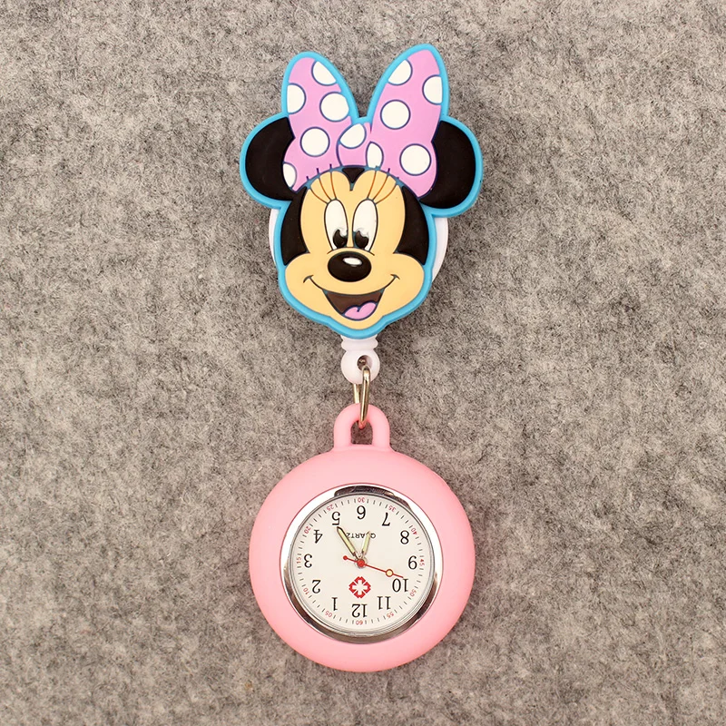 Cartoon Big Size Funny Mouse Doctor Minnie Nurse Style Pocket Watch Retractable And With Clip For Men And Women