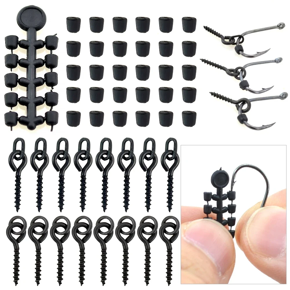 New 50pcs Rubber Beads for Carp Fish Hook Carp Fishing Accessories Fish hook Stoper 20pcs Fishing Boilie Screw Chod Rigs