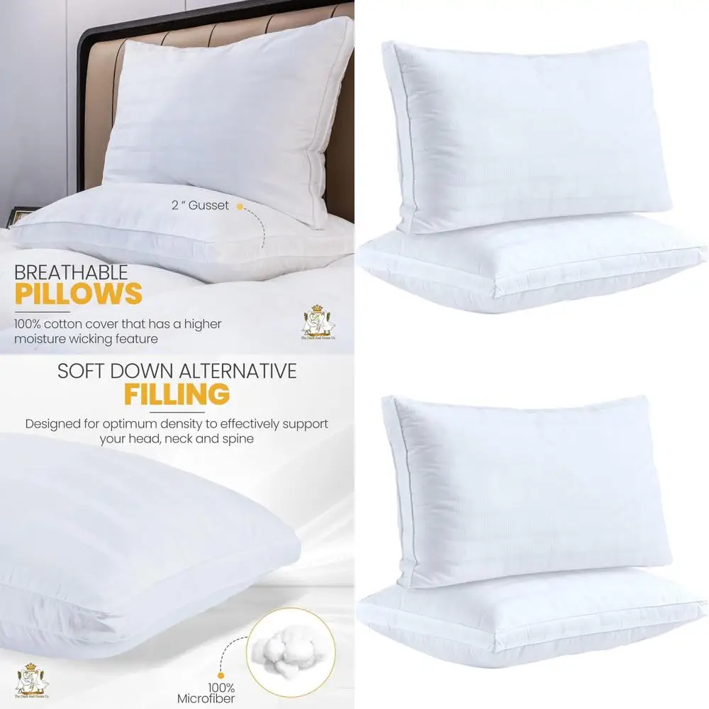 

Подушки из хлопка размера «King Size» | Набор из 2 охлаждающих плюшевых подушек, 2 уплотнителя для поддержки в любых положениях сна | Постельное белье гостиничного качества