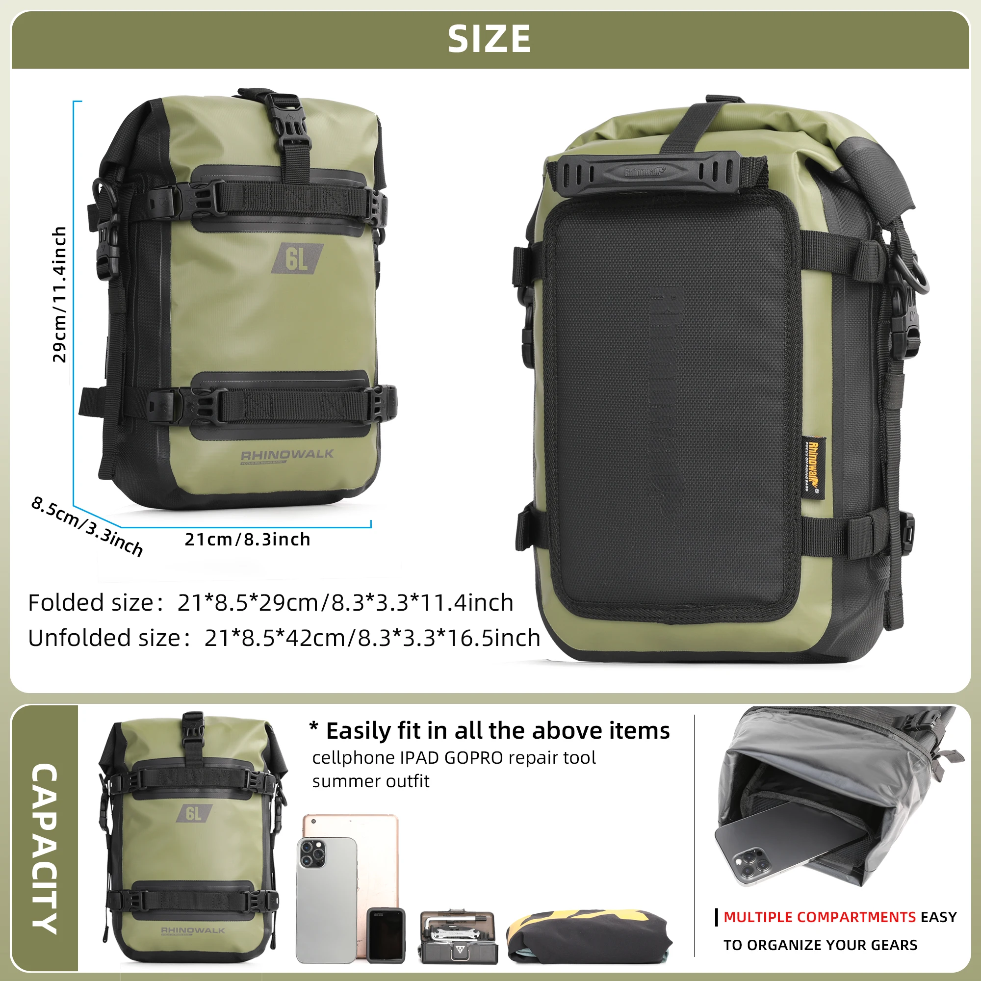 Rhinowalk motorfiets bumpertas 6L waterdichte tanktas motor draagbare zadeltas motorzadeltas koffer voor ADV-accessoires