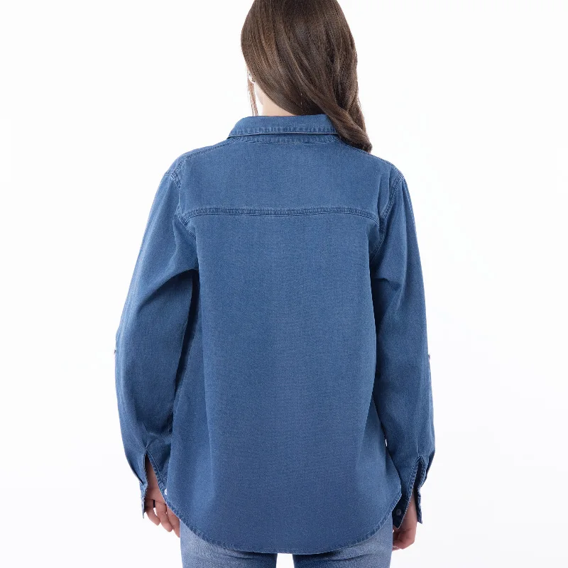 2026 موضة جديدة قميص دينيم المرأة ملابس علوية بأكمام طويلة للربيع التلبيب قميص دينيم المرأة بلوزة غير رسمية متعددة الاستخدامات