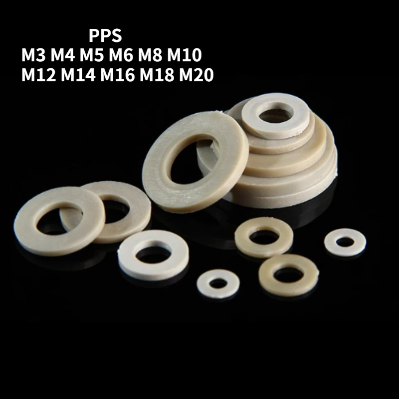 50-200pcs High Temperature Resistant PPS Insulated Plastic Flat Washer Screw Gasket Ring M3 M4 M5 M6 M8 M10 M12 M14 M16 M18 M20