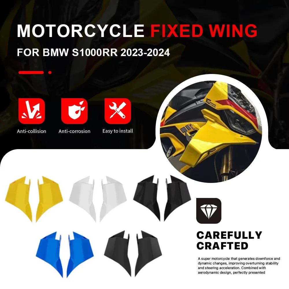 

Фиксированное крыло мотоцикла для BMW S1000RR 2023-2024, АБС-пластик, переднее аэродинамическое крыло, спойлер, боковые крылышки, комплект защиты обтекателя