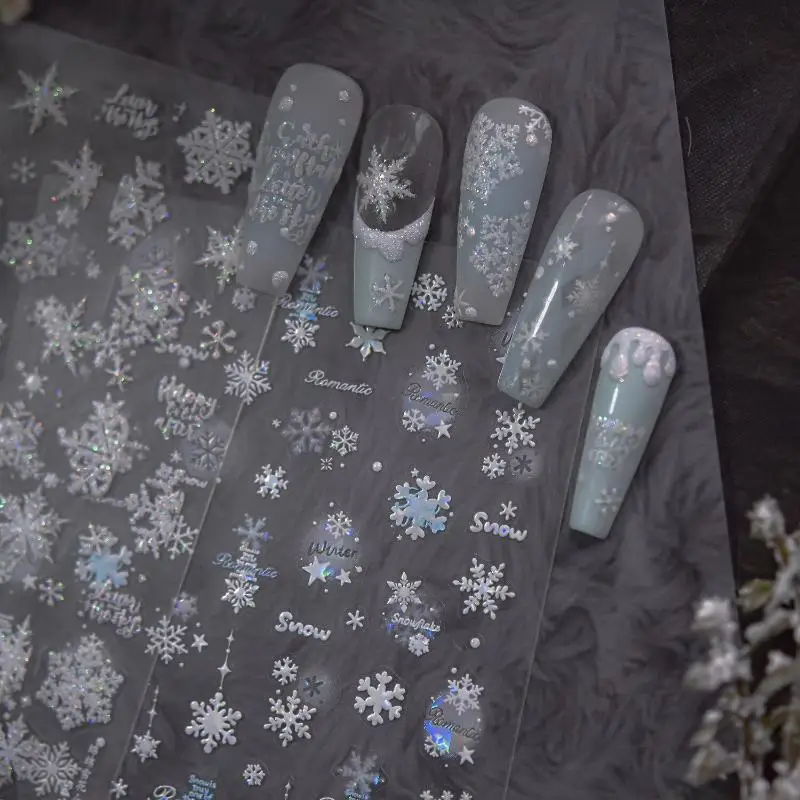 สติ๊กเกอร์ตกแต่งเล็บลายเกล็ดหิมะคริสต์มาสสุดหรู สำหรับตกแต่งเล็บ DIY อุปกรณ์ตกแต่งเล็บ ลายปีใหม่