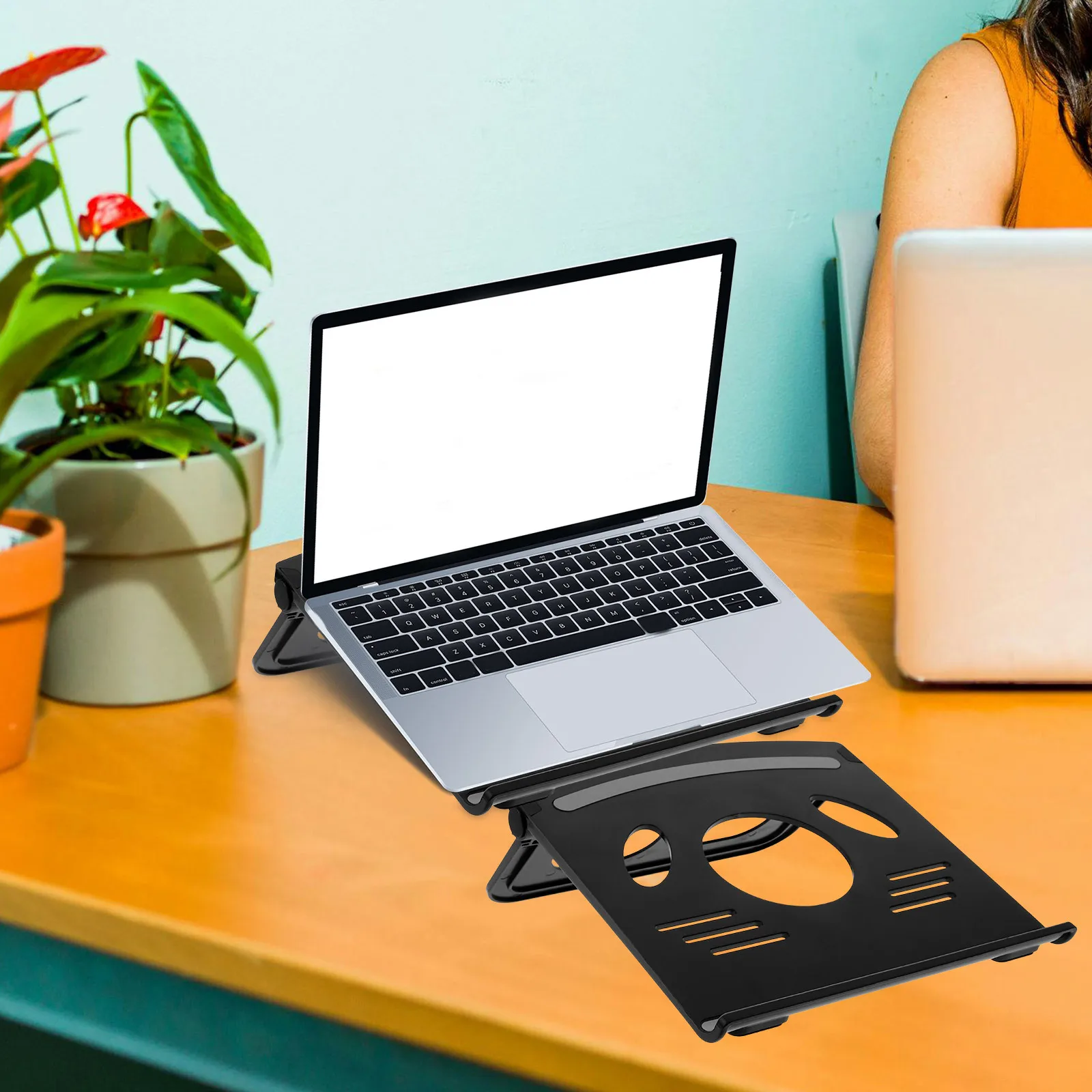 

Laptop Cooling Stand Holder Portable Foldable Desktop Riser for Office Home Grey Tablet Laptop Stand Desk Elevated Shelf