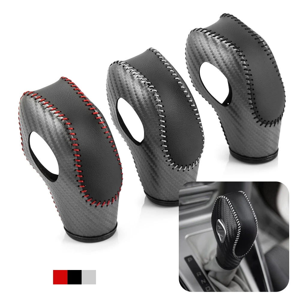 Car PU Leather Carbon Fiber Gear Shift Knob Cover for Ford EcoSport Escape Fusion C-Max Energi Wagon Fiesta Focus Transit Van