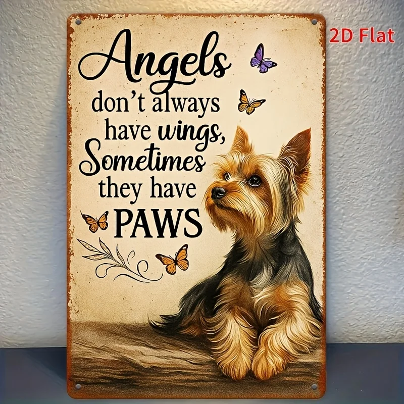 2D Flat Country Style Metal Wall Art Sign with Yorkshire Terrier And 