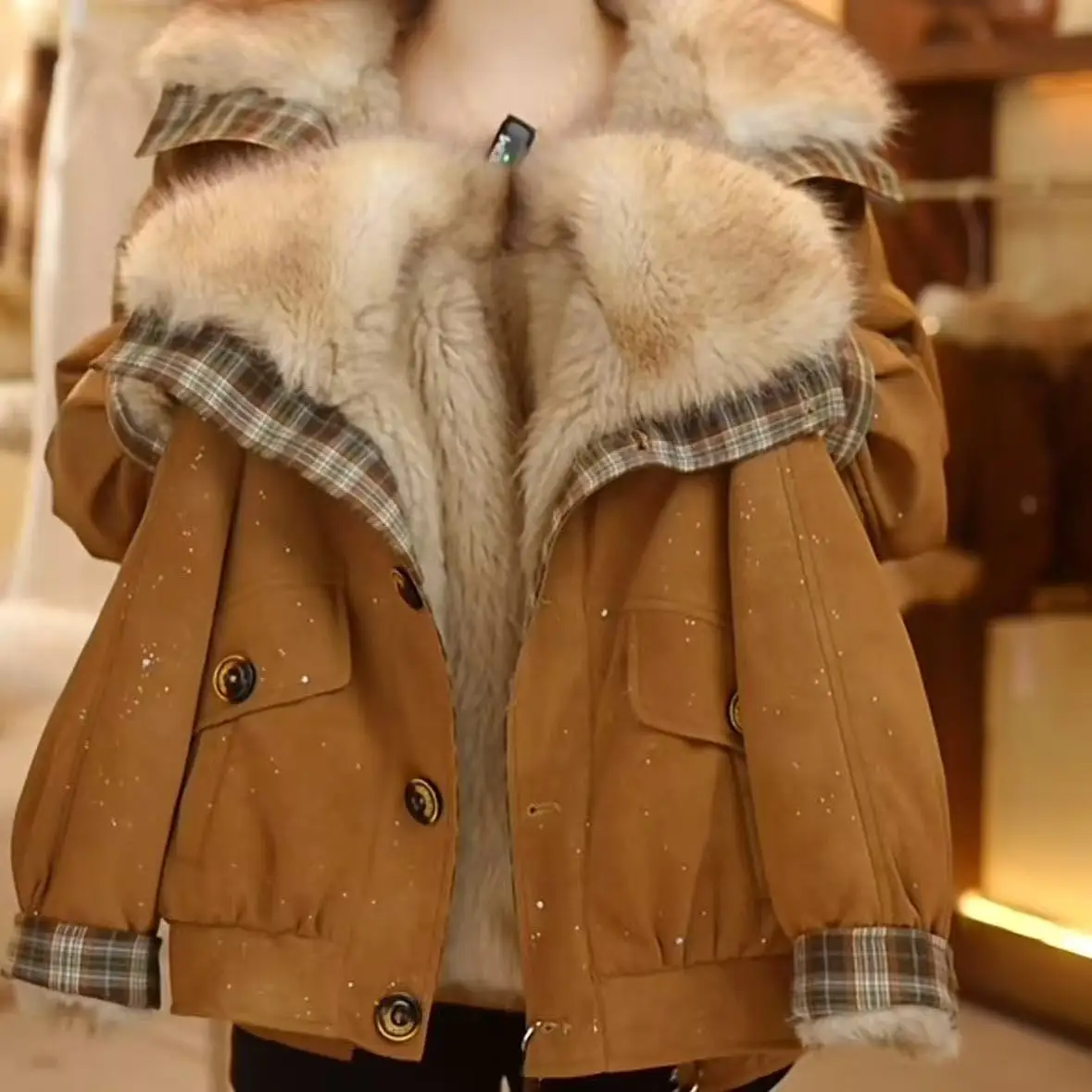 Girls' Winter Mid to Large Girls' Imitation Fur Jacket Kids Thick Warm Jacket With Velvet Fashionable Top Trendy