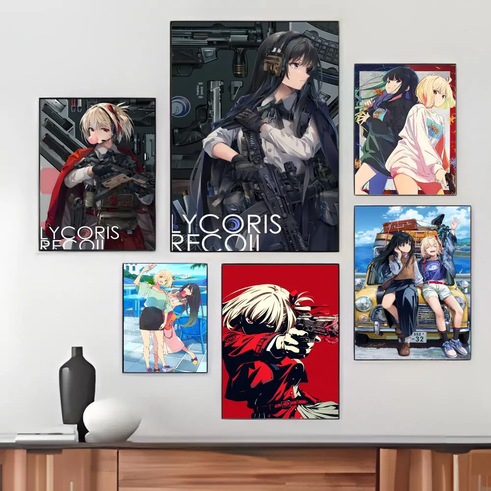 Action Anime L-Lycoris Recoil Poster Pegatina artistica HD autoadhesiva impermeable para salon dormitorio