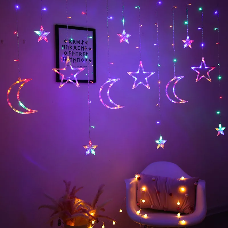 3.5m Star Moon LED String Lights Battery Curtain Garland USB Power Lamp Fairy Lights Outdoor Garden Wedding Christmas Decor