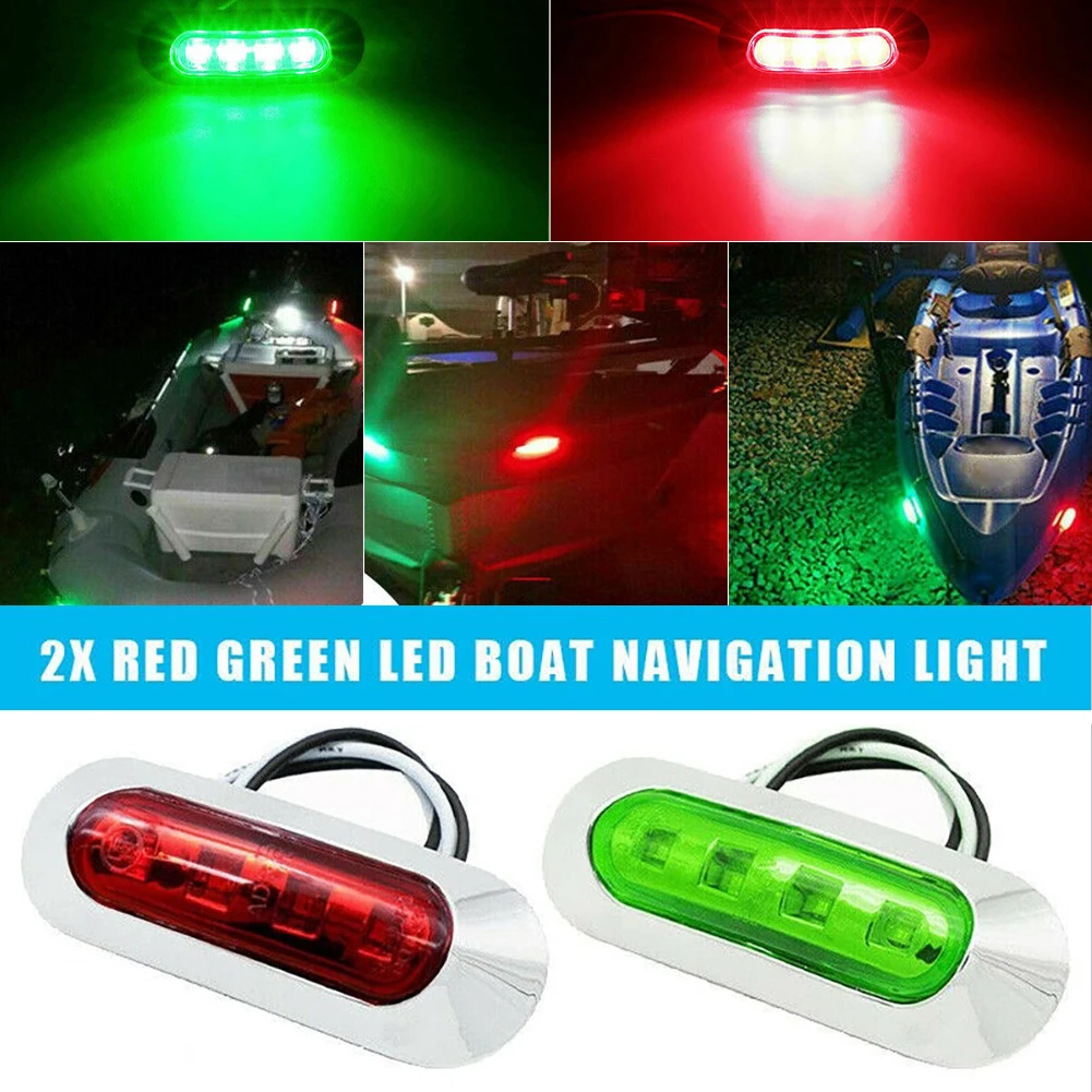 2Pcs 3.8inch LED Boat Navigation Light Red Green Stern Light Waterproof Bow Pontoon Signal Light 12V-24V For Sailboat Kayak