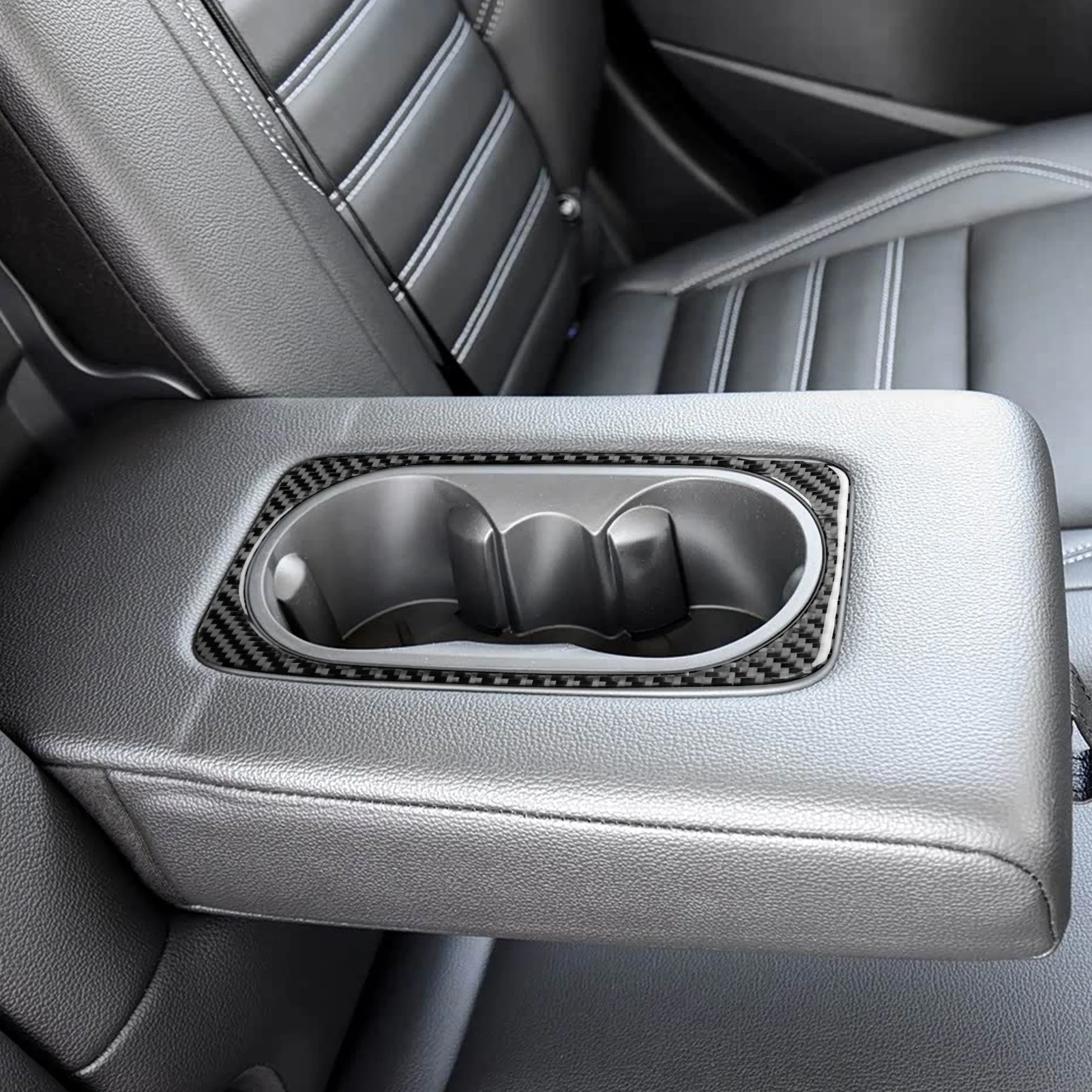 For Ford Kuga C520 2017 2018 2019 2020 Carbon Fiber Rear Center Armrest Cup Holder Panel Frame Car Interior Accessories Sticker 2