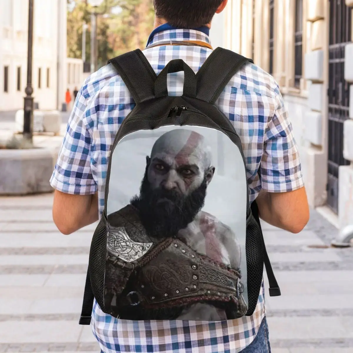 Skull Kratos God Of War กระเป๋าเป้สะพายหลังนักเรียนโรงเรียนกระเป๋าเดินป่า Daypack สําหรับชายหญิงแฟชั่น Bookbag ไหล่กระเป๋า