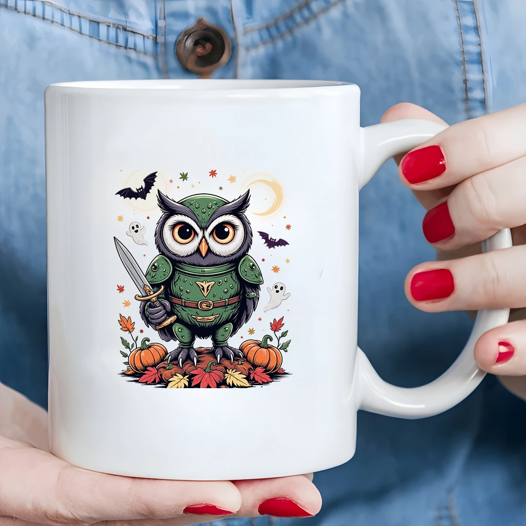 

11oz Owl Warrior Mug + Fantasy Illustration Halloween Cup Family Office Christmas Gift