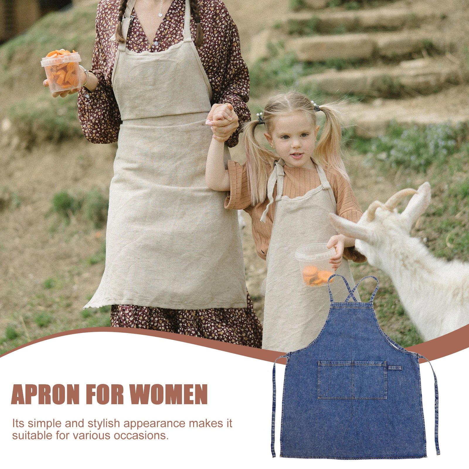 

1pc Heavy Duty Denim For Women Washable Kitchen Baking Camping Reusable Cross Back With Apron Household Apron