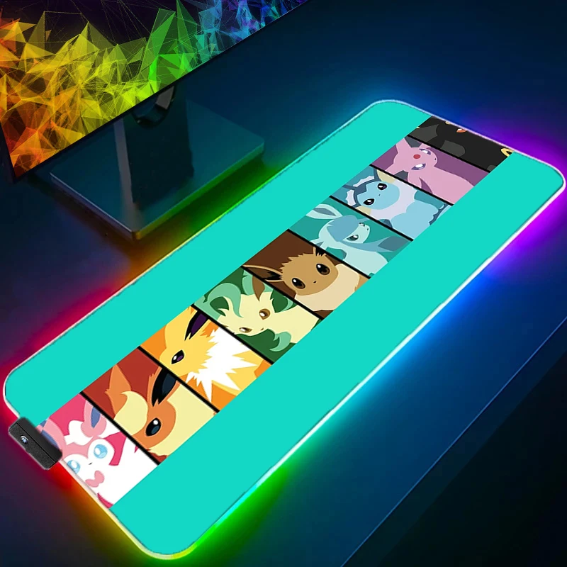 

RGB LED Mousepad Rubber Mouse Pad Gaming P-Pokemons P-Pikachus Accessories Gamer Cabinet Office Computer Desk Mat Keyboard Pad