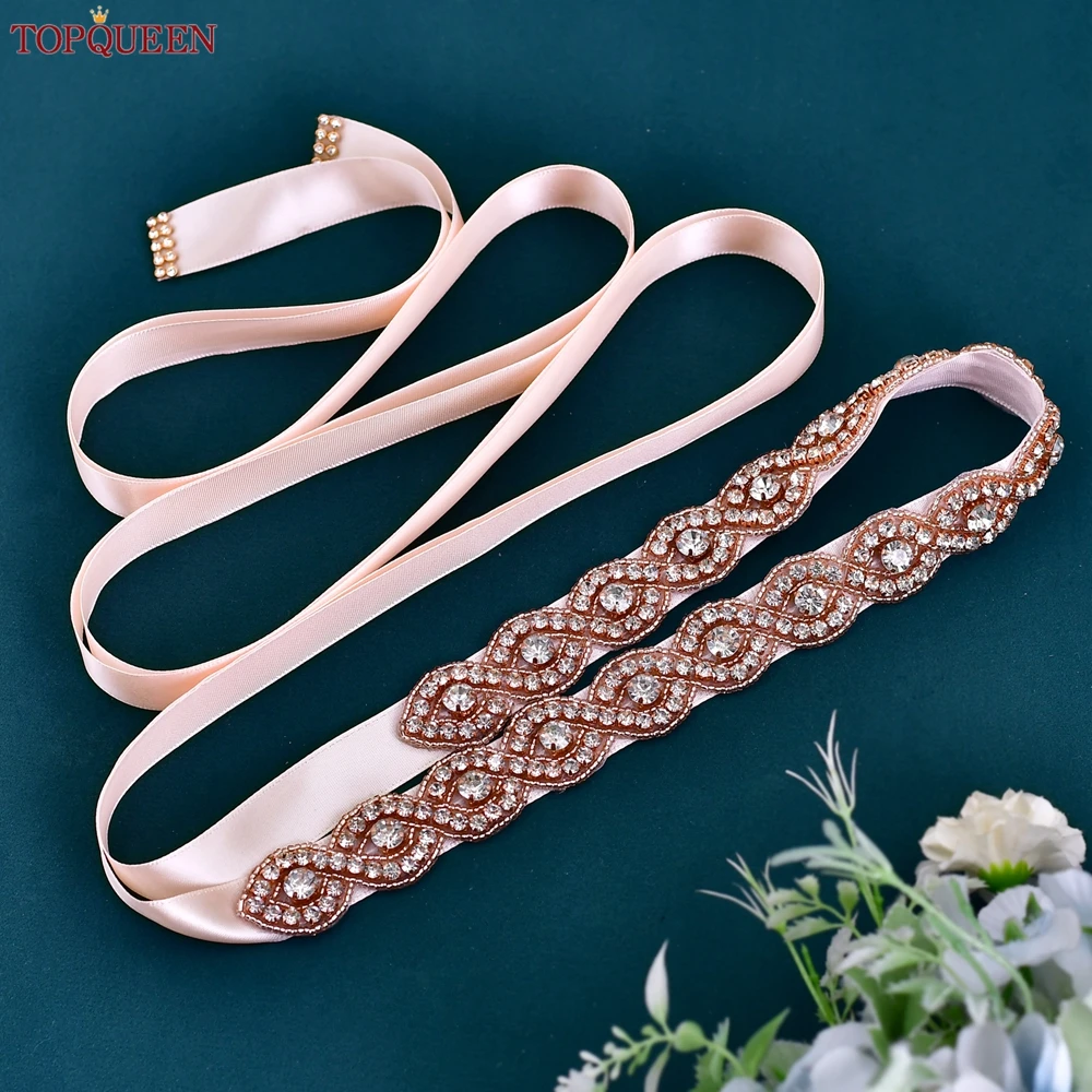 TOPQUEEN Rose Gold Bridal Belt Rhinestone Women\'S Sash Wedding Jewelry Belt Shiny Female Maternity Waist Dress Appliques S28-RG