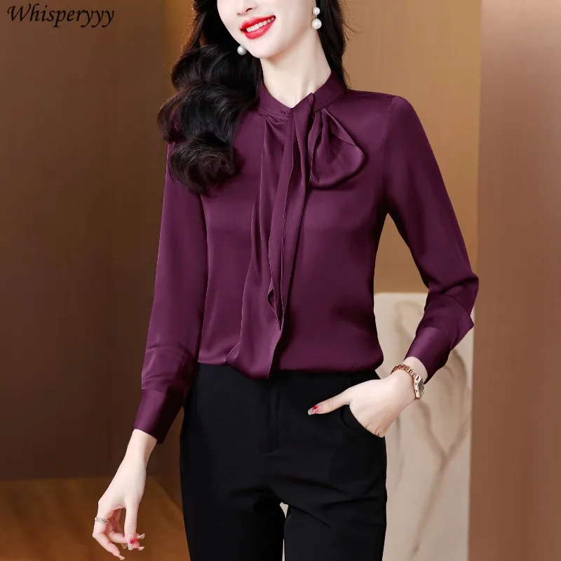 Purple Asymmetric Streamer Shirt Women Spring New Temperament Solid Color Stand Collar Tops Female Long Sleeve Camisa Feminina