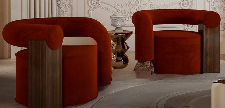 Simple solid wood curved armchair, fabric splicing sofa chair, model room, living room contrasting color single chair