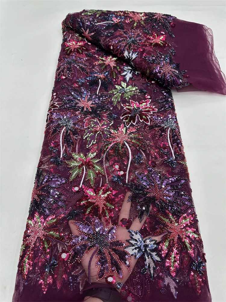 Новинка 2025 года, кружевная ткань с блестками для вечерних платьев, новейшая французская кружевная ткань с бисером, высококачественная африканская кружевная ткань